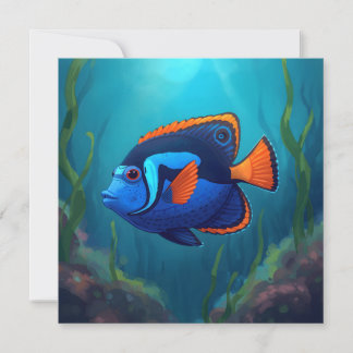 Cartão Colorful Blue Orange Tropical Fish and Coral Reef 