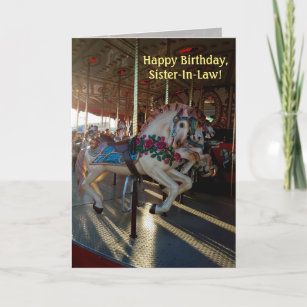 Cartão Colorful Carousel Horses / Sister-In-Law Birthday