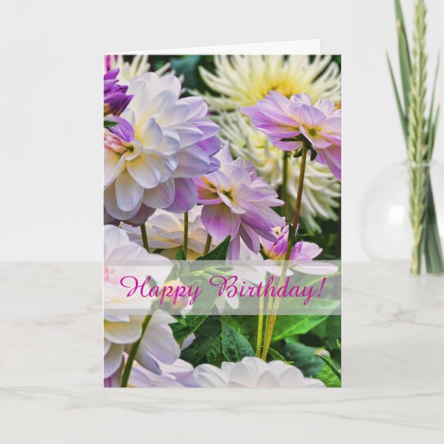 Cartão Colorful Dahlia Flowers Happy Birthday (Frente)