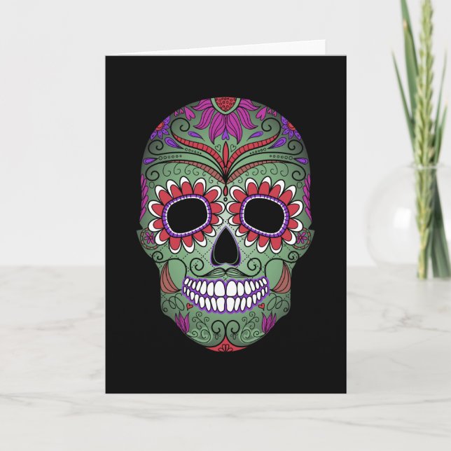 Cartão Colorful Day of the Dead Grunge Sugar Skull (Frente)