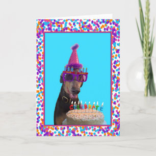 Cartão Colorful Doberman Birthday Celebration Cake