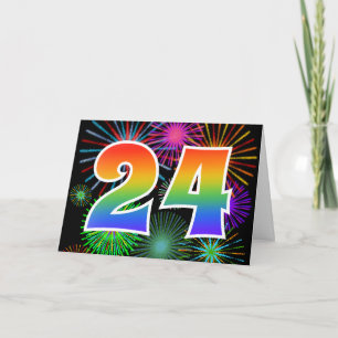 Cartão Colorful Fireworks + Rainbow Pattern "24" Event #