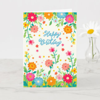 Cartão Colorful Floral Cheerful Garden Happy Birthday 