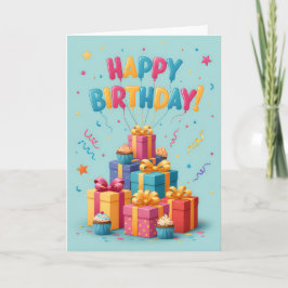 Cartão Colorful Gift Stack Birthday Card – Fun & Festive 
