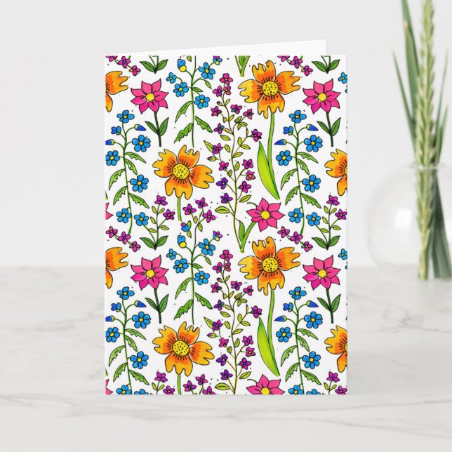 Cartão Colorful Hand-Drawn Wildflower Pattern Greeting (Frente)