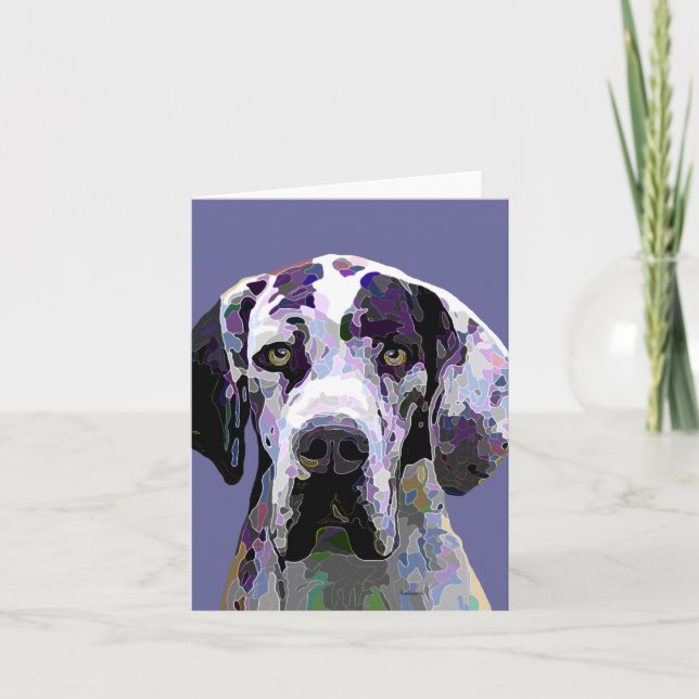 Cartão Colorful Harlequin Great Dane Face (Frente)