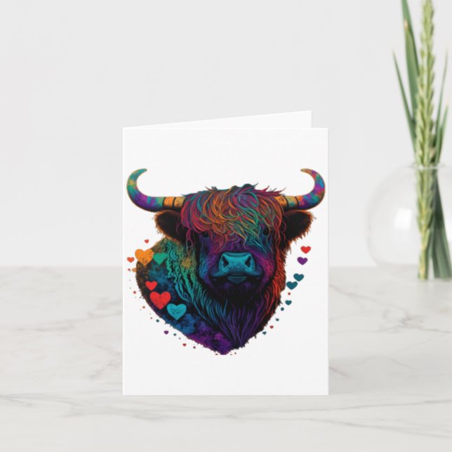 Cartão Colorful Highland Cow Valentines Day Farm Cow 1  (Frente)