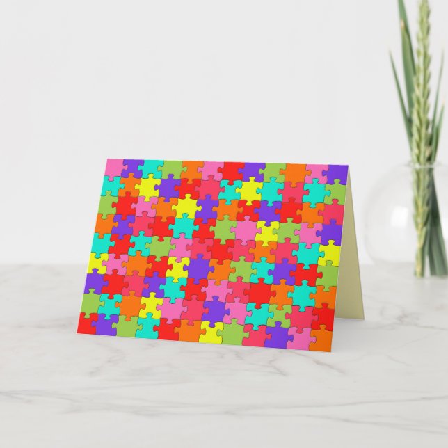 Cartão Colorful Jigsaw Puzzle Pattern (Frente)