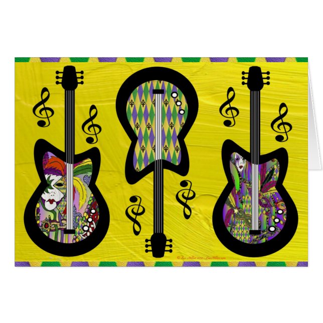 Cartão Colorful Mardi Gras Guitars (Frente Horizontal)