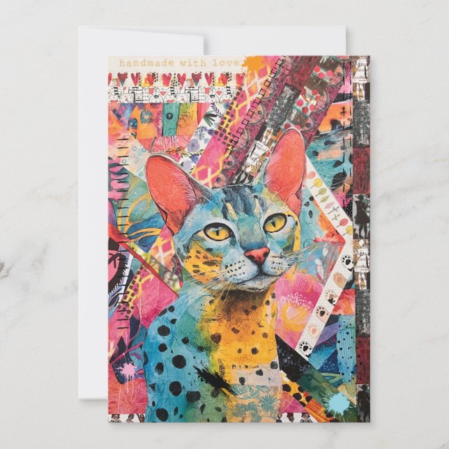 Cartão Colorful Mixed Mixed Paper Cat Collage  (Frente)