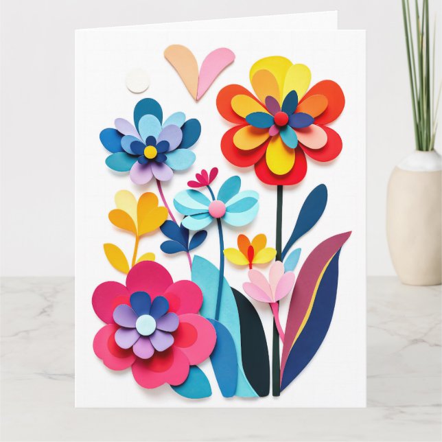 Cartão Colorful Paper Cut Flowers Joyful Botanical (Frente)