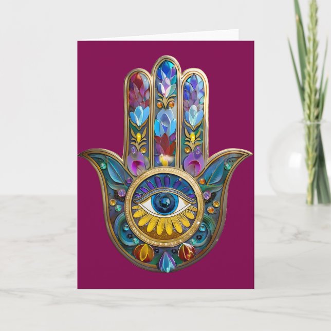 Cartão Colorful Petals Leaves Hamsa Sapphire Third Eye (Frente)
