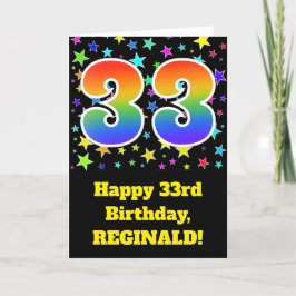 Cartão Colorful Stars + Rainbow Pattern "33" Birthday #