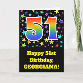 Cartão Colorful Stars + Rainbow Pattern "51" Birthday #