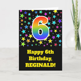 Cartão Colorful Stars + Rainbow Pattern "6" Birthday #