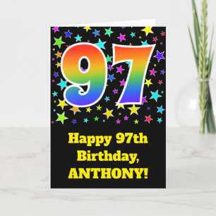 Cartão Colorful Stars + Rainbow Pattern "97" Birthday #