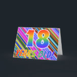 Cartão Colorful Stripes   Rainbow Pattern "18 years old!"<br><div class="desc">The front of this fun, exciting, and vibrant birthday greeting card design features a multicolored stripes pattern, along with the message "18 years old!" having a multicolored rainbow inspired gradient pattern. The inside features a customized greeting message, or could perhaps be cleared and left blank if a message is to...</div>