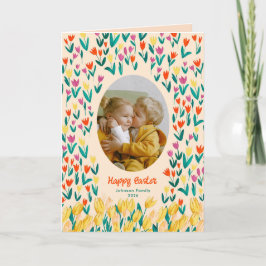 Cartão Colorful Tulip Happy Easter Family Photo Greeting