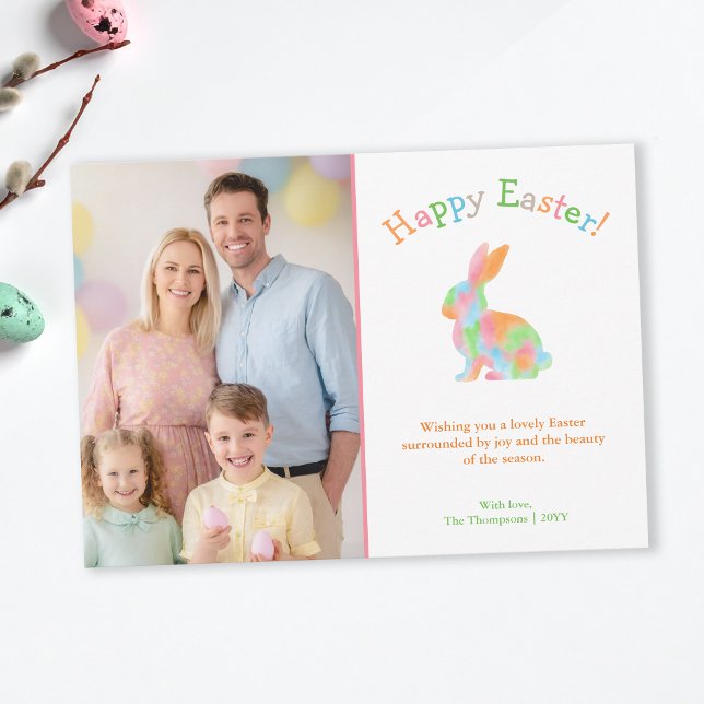 Cartão Colorful Watercolor Bunny Family Easter Photo (Criador carregado)