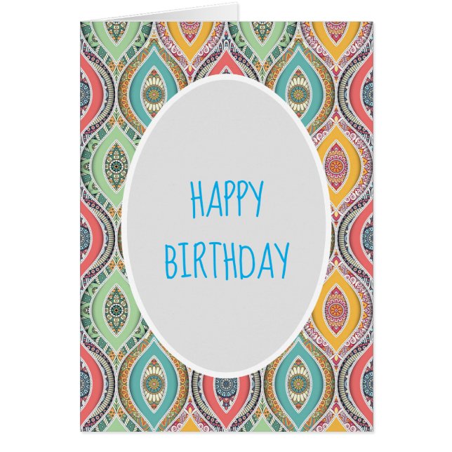 Cartão Colorida Mandala - aniversário marroquino (Frente)
