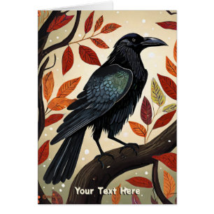 Cartão Colorida Raven Empoleirada numa Árvore