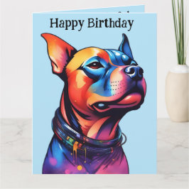 Cartão Colorida Staffy Bull Terrier Cyberpunk Design,