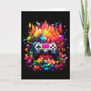 Cartão Colorido Gravura Tie Dye Salpico Vídeo Game Contro