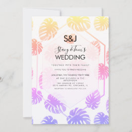 Cartão Colorido Monstera Desenho à Mão Botânica Casamento