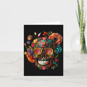 Cartão Coloridos padrões de caveira mexicana flores Hallo