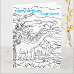 Cartão Coloring Book Dinosaurs Happy Birthday Grandson<br><div class="desc">A nice large Happy Birthday Grandson greeting card that she can color featuring dinosaurs on rugged mountains drawn with black and white line art. On the inside are more mountains and a ladybug on the back to color. You can customize the text message and color to fit your needs. Make...</div>