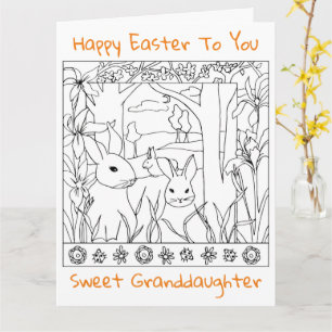 Cartão Coloring Book Easter Card Granddaughter Rabbits