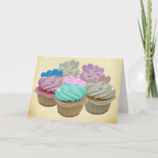 Cartão Colourful cupcakes and hearts