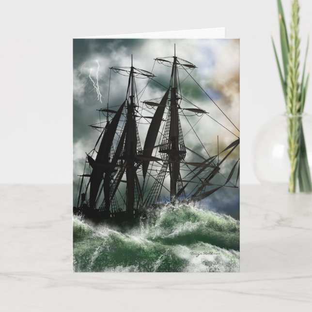 Cartão Columbus Day Card With Digitally Painted Ship On T (Frente)