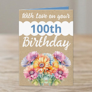 Cartão Com amor flores de gerbera azuis de 100 anos
