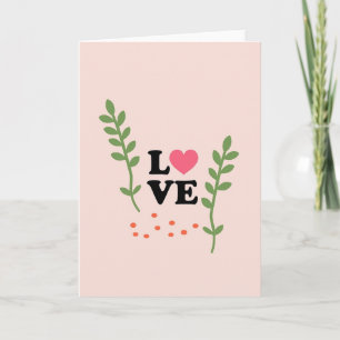 Cartão com Design de Folhagem e Coração de Amor