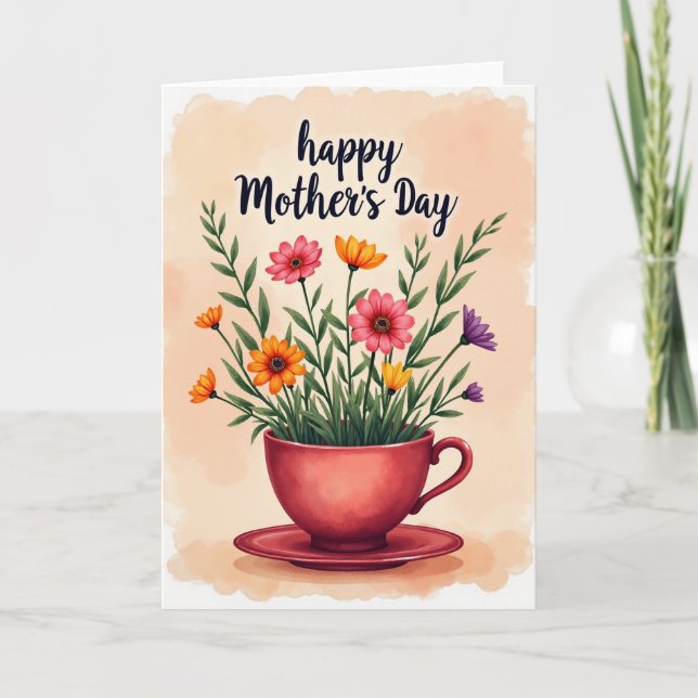 Cartão com Design de Xícara de Chá Floral (Frente)