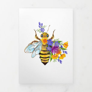 Cartão Com Dobra Tripla Abeja flor com plantas silvestres