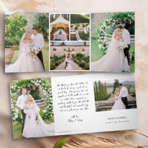 Cartão Com Dobra Tripla Agradecimento Manuscrito com Fotos de Casamento
