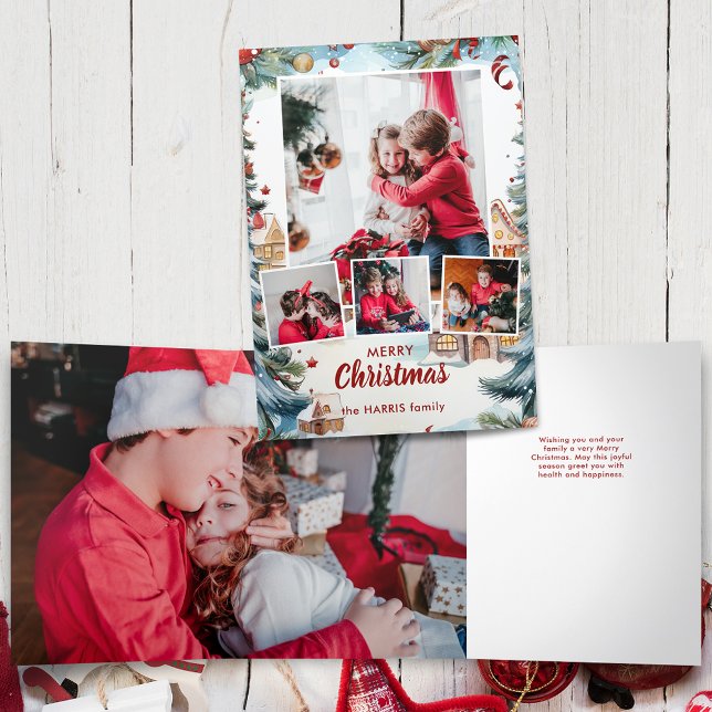 Cartão Com Dobra Tripla Aldeia de Neve Festiva de inverno, Quatro Fotos (Criador carregado)