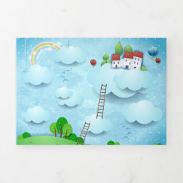 Cartão Com Dobra Tripla Aldeia sobre as Nuvens