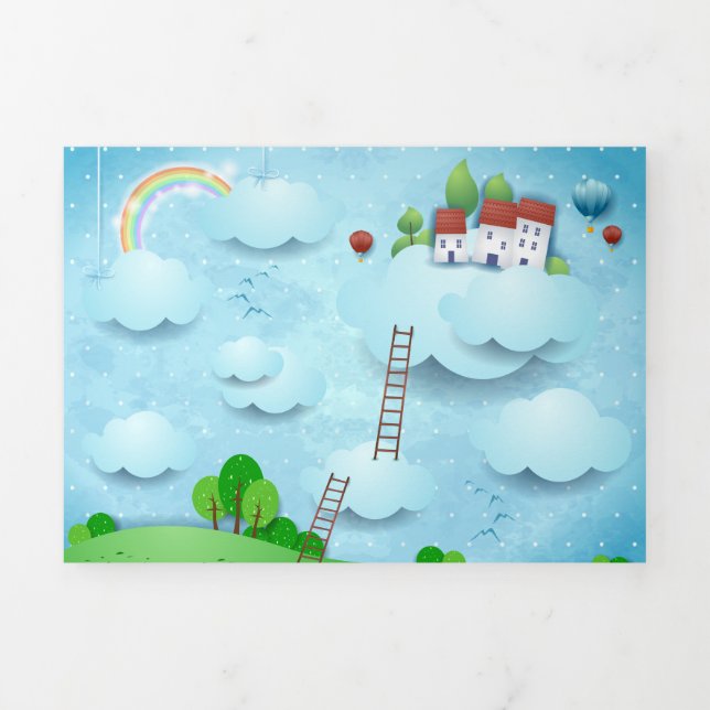 Cartão Com Dobra Tripla Aldeia sobre as Nuvens (Cobrir)