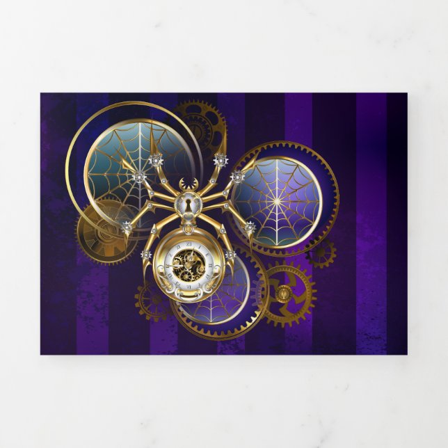 Cartão Com Dobra Tripla Aranha Steampunk no fundo roxo (Cobrir)