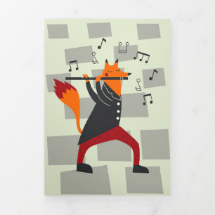 Cartão Com Dobra Tripla Arte Musical Uma Raposa E Uma Flauta
