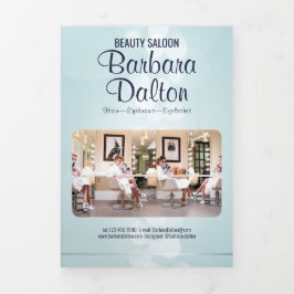 Cartão Com Dobra Tripla Barco Azul Elegante Simples