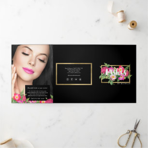 Cartão Com Dobra Tripla Beauals Florals Lash Extensions Black Brochure