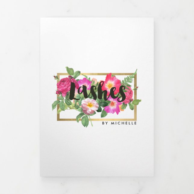 Cartão Com Dobra Tripla Beauals Florals Lash Extensions White Brochura (Cobrir)