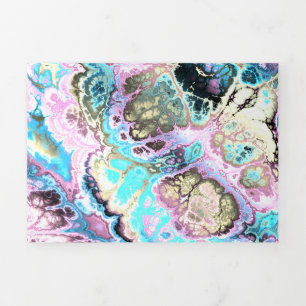 Cartão Com Dobra Tripla Boêmia Colorida Pastel Fractal Marble Abstrato
