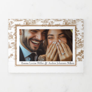 Cartão Com Dobra Tripla Bolo de Cobre, Casamento Triplo