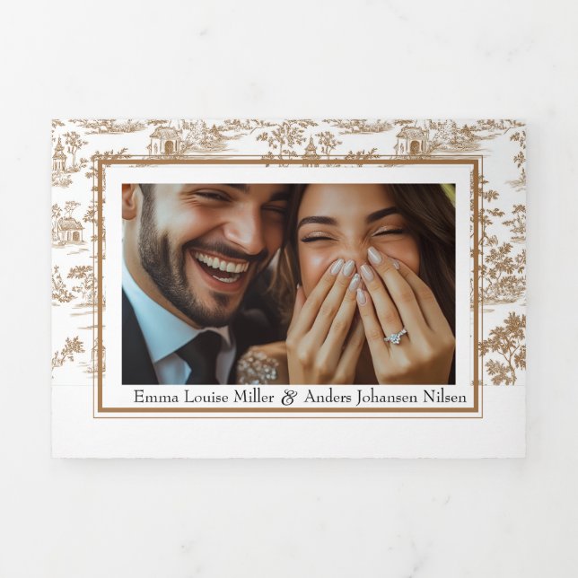 Cartão Com Dobra Tripla Bolo de Cobre, Casamento Triplo (Cobrir)