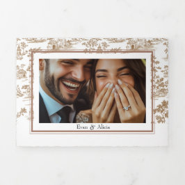 Cartão Com Dobra Tripla Bolo de Cobre, Casamento Triplo